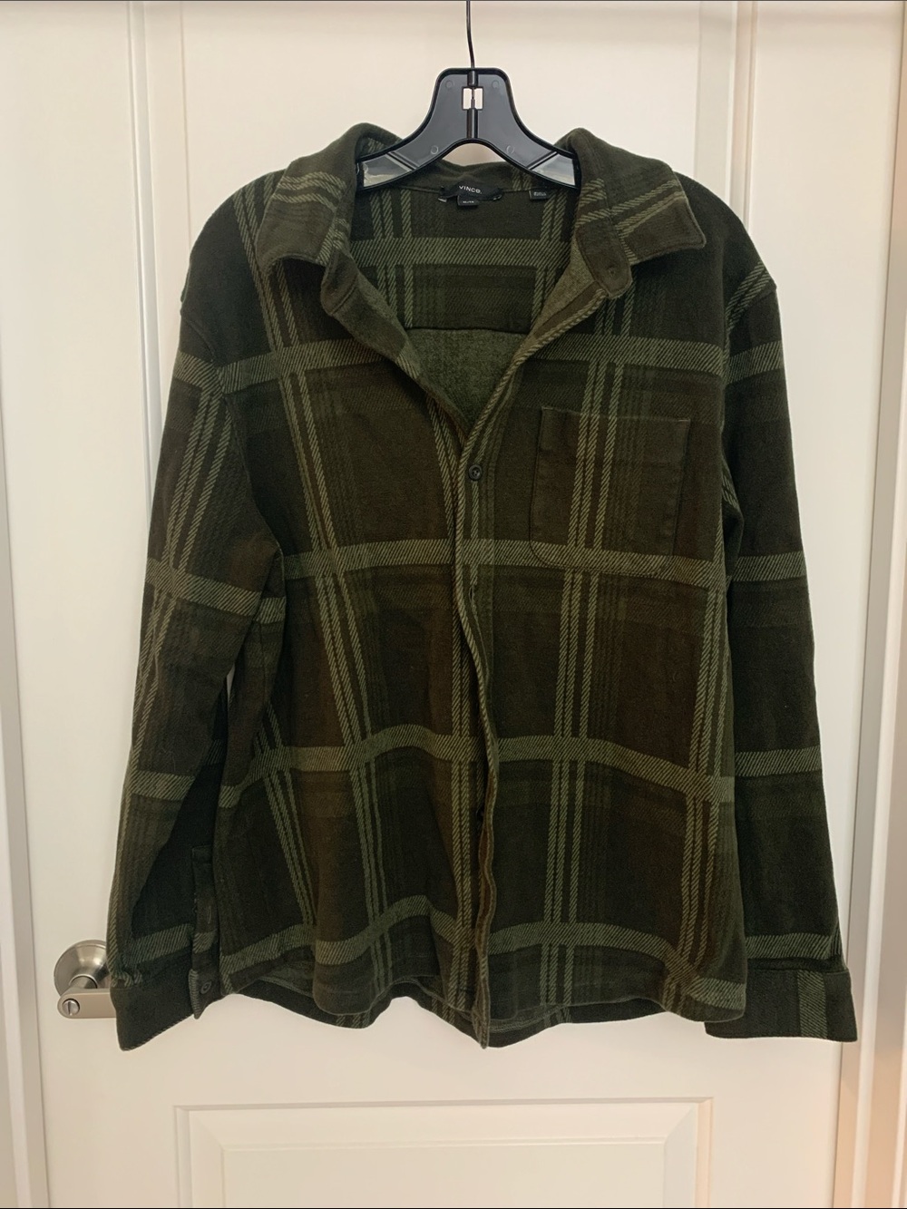 Vince Plaid Cotton-Blend Shirt Jacket in Dark Leaf Combo Size XL - Picture 2 of 7